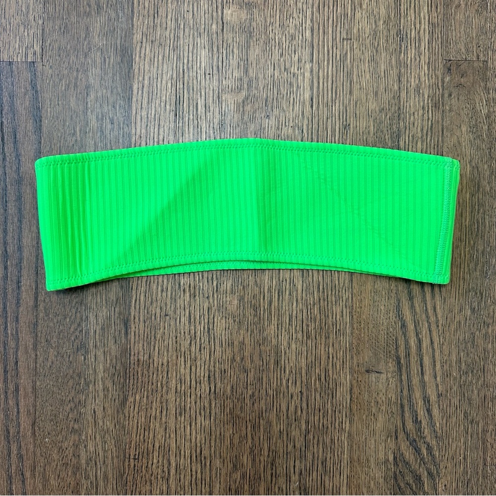 TRIANGL Neon Green Ribbed Bandeau Bikini Top | Size S